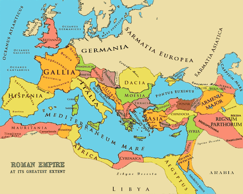 2.3 Map of the Roman Empire at it's Height in 116 AD