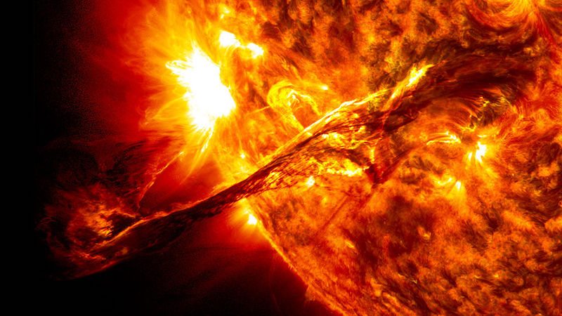 A solar prominence erupts in August 2012, as captured by SDO
