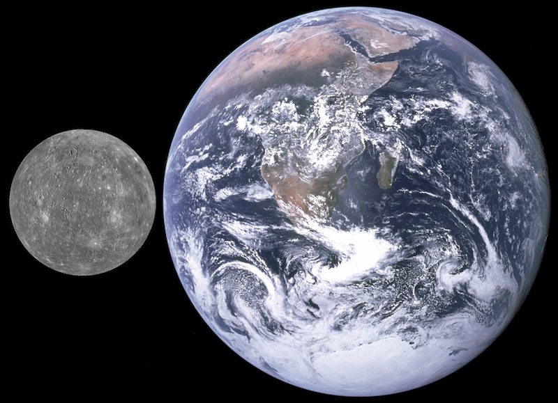 Size comparison of Mercury and Earth