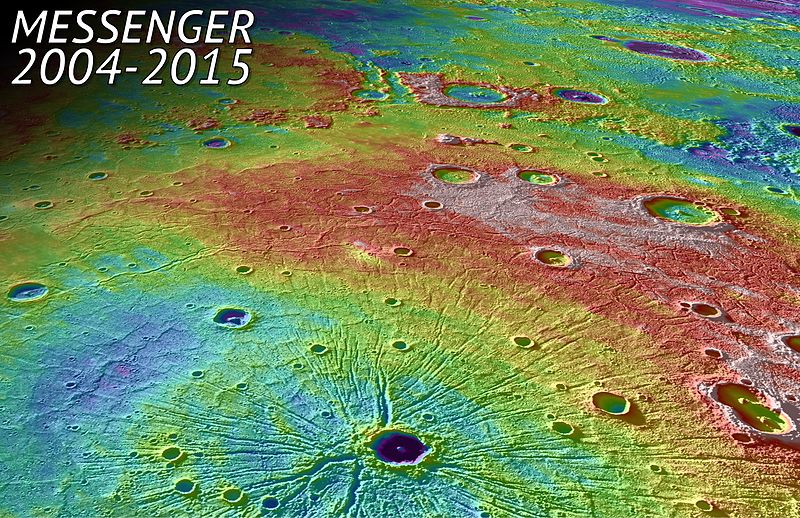 Perspective view of Caloris Basin – high (red); low (blue)