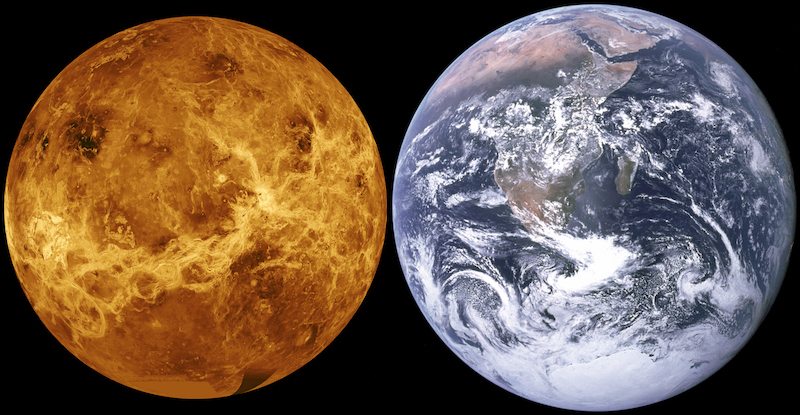 Size comparison of Venus and Earth