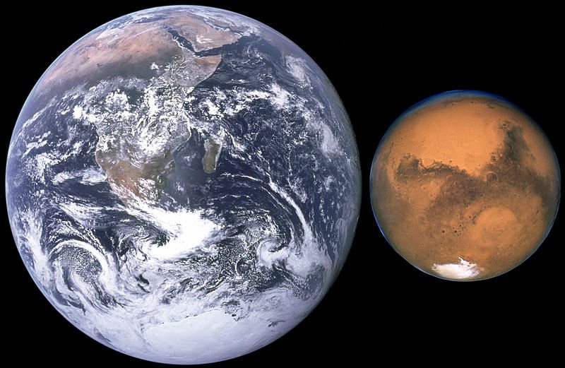 Size comparison of Mars and Earth