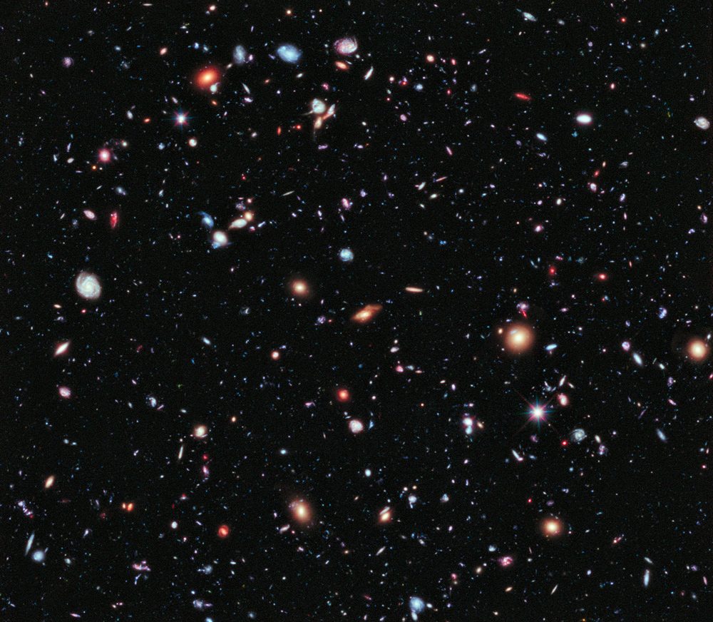 Astronomers using the Hubble Space Telescope have captured the most comprehensive picture ever assembled of the evolving Universe — and one of the most colourful. The study is called the Ultraviolet Coverage of the Hubble Ultra Deep Field (UVUDF) project. Credit: NASA, ESA, H. Teplitz and M. Rafelski (IPAC/Caltech), A. Koekemoer (STScI), R. Windhorst (Arizona State University), and Z. Levay (STScI)