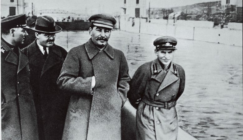 Voroshilov, Molotov, Stalin, with Nikolai Yezhov (a Soviet secret police official)